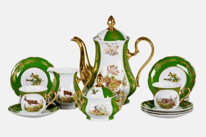 Кофейный сервиз "Царская охота" 15 предметов Чехия (Мэри-Энн)