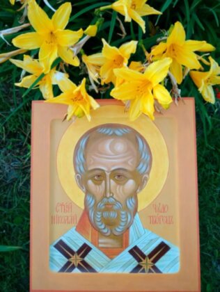 Рукописная икона "Николай Чудотворец"