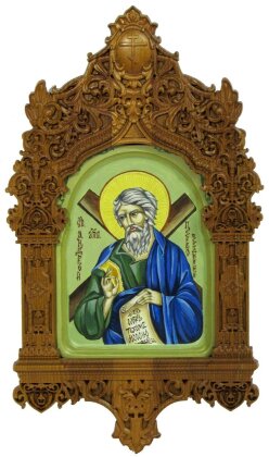 Рукописная икона "Святой апостол Андрей Первозванный" на кипарисе