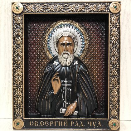 Резная икона Сергий Радонежский