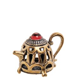 Фигурка "Чайник Винтажный" (латунь, янтарь)
