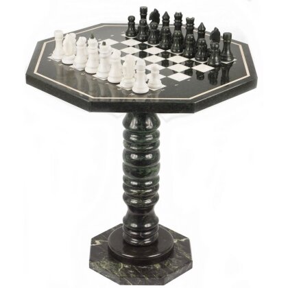 Шахматный стол из камня 60*60 (змеевик, мрамор)