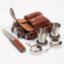 Фляга походная 0,5 л в чехле из натуральной кожи с перочинным ножом и стаканами