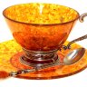 Чашка чайная ажурная из янтаря с ложкой